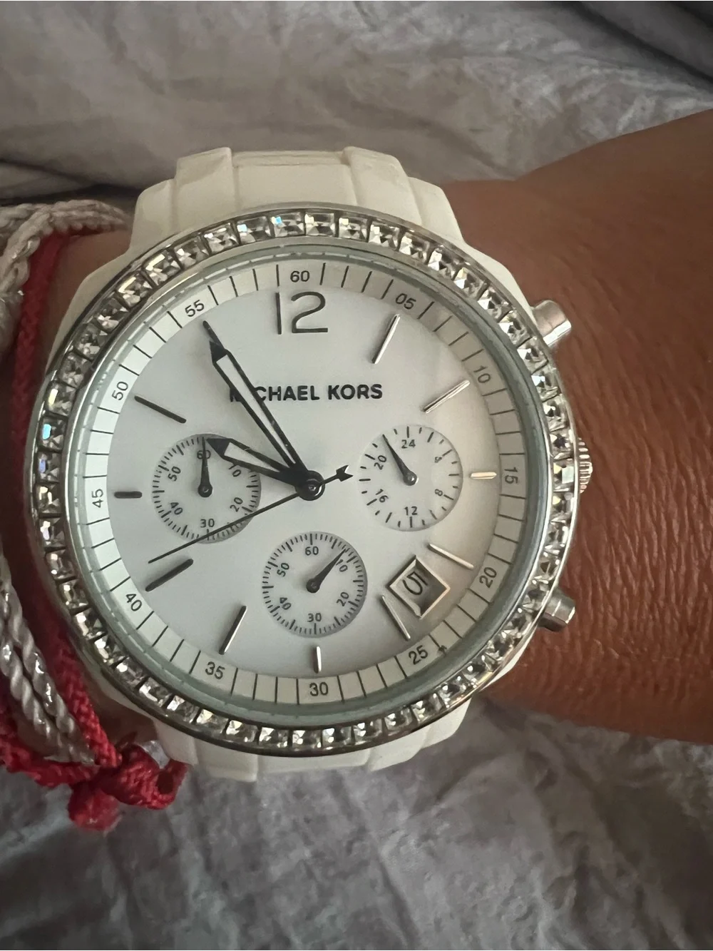 Michael Kors White Crystal-Trim Women's Chronograph Watch